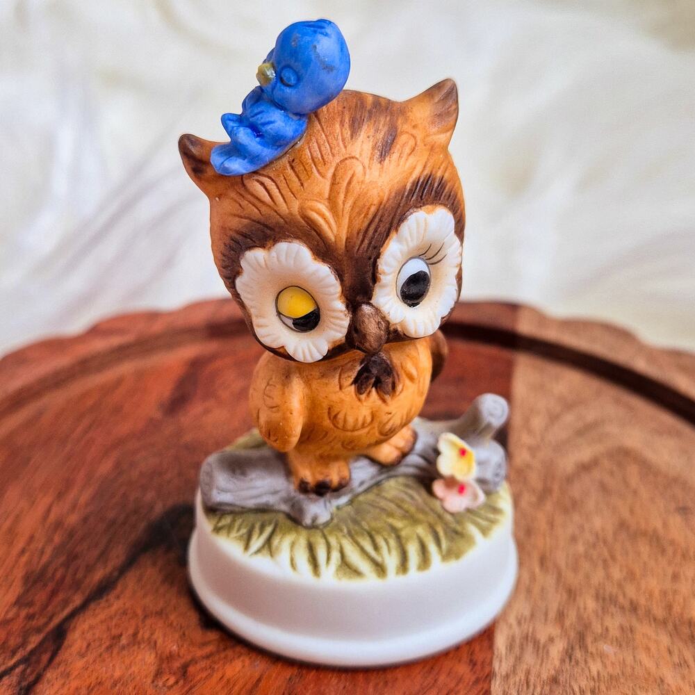 Vintage Napcoware Owl Figurine Blue Bird Porcelain Taiwan